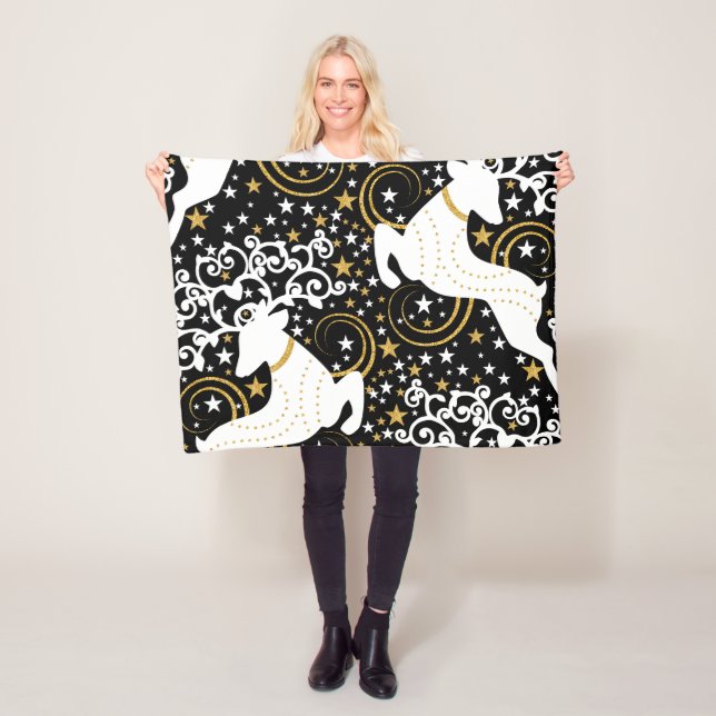 Blühende goldene Weihnachtsblume Hirsche Fleecedecke (Beispiel)