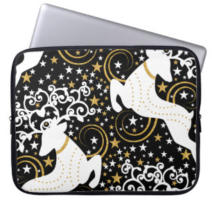 Blühende goldene Weihnachtsblume Hirsche Laptopschutzhülle