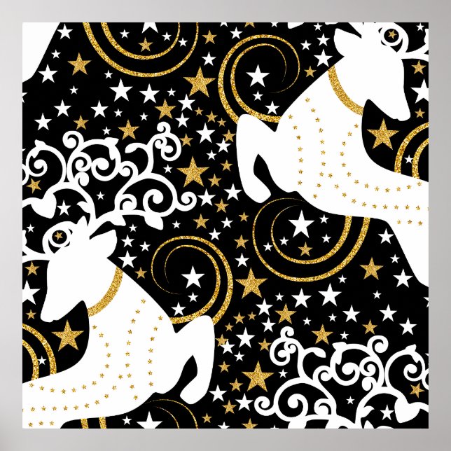 Blühende goldene Weihnachtsblume Hirsche Poster (Vorne)