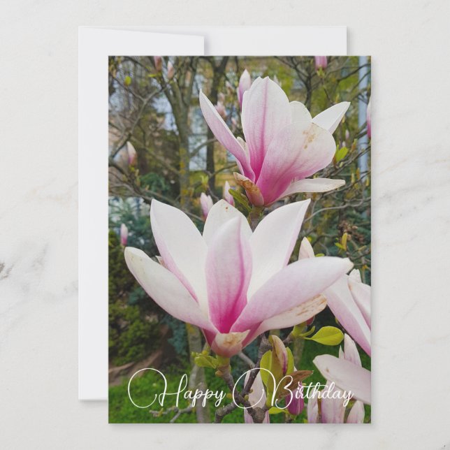 Blühende große rosa magnolische Blume. Einladung (Vorderseite)