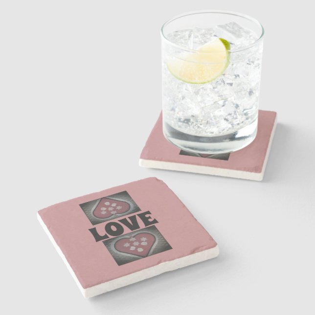 Blühende Herzen Steinuntersetzer (Seitenansicht)