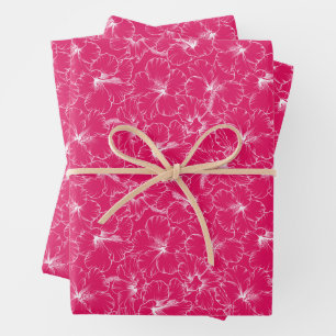 Blühende Hibiskus-Blume auf Rosa Geschenkpapier Set