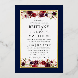 Blühende Hochzeit Wasserfarben Blaues Meer Folieneinladung