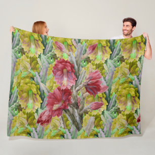BLÜHENDE KAKTEE, ROTE PINK GELBE BLUMEN  Floral Fleecedecke