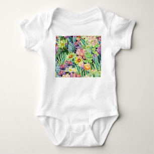 Blühende Kakteen, Aquarellfarben nahtloses Muster. Baby Strampler