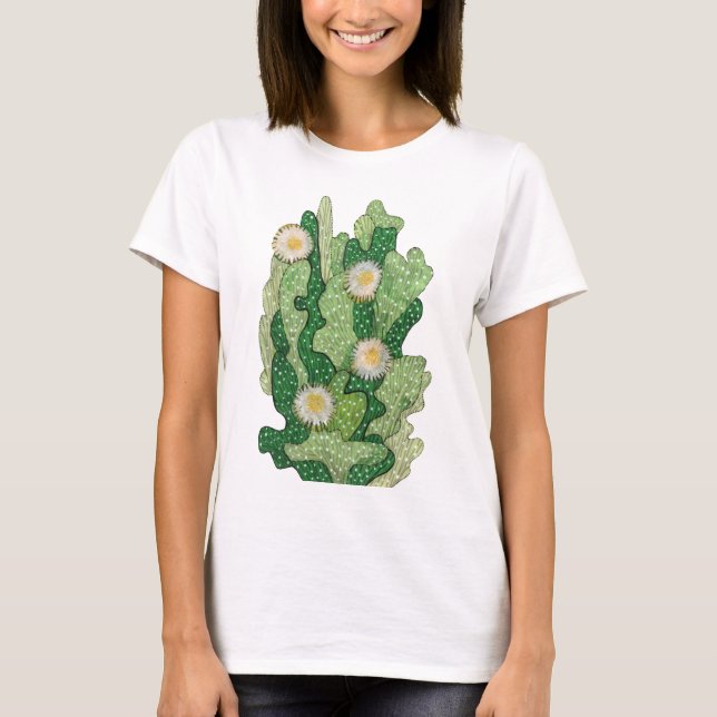 Blühende Kakteen Sukkulente Cacti Green Khaki Oliv T-Shirt (Vorderseite)