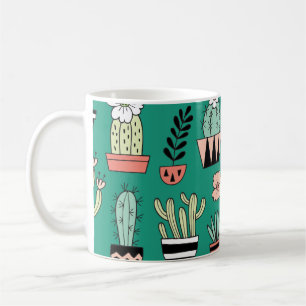 Blühende Kakteen Vintager grüner Hintergrund Kaffeetasse