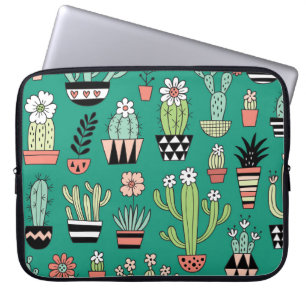 Blühende Kakteen Vintager grüner Hintergrund Laptopschutzhülle