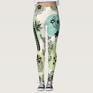 Blühende Kakteen: Von Hand Gezeichnet, nahtloser A Leggings