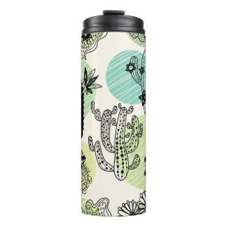 Blühende Kakteen: Von Hand Gezeichnet, nahtloser A Thermosbecher