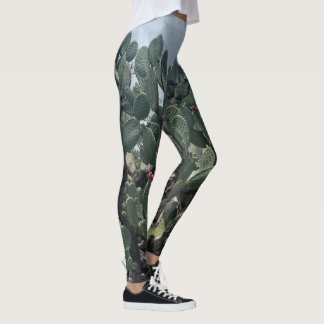 Blühende Kaktus Mode Leggings Grün Blau