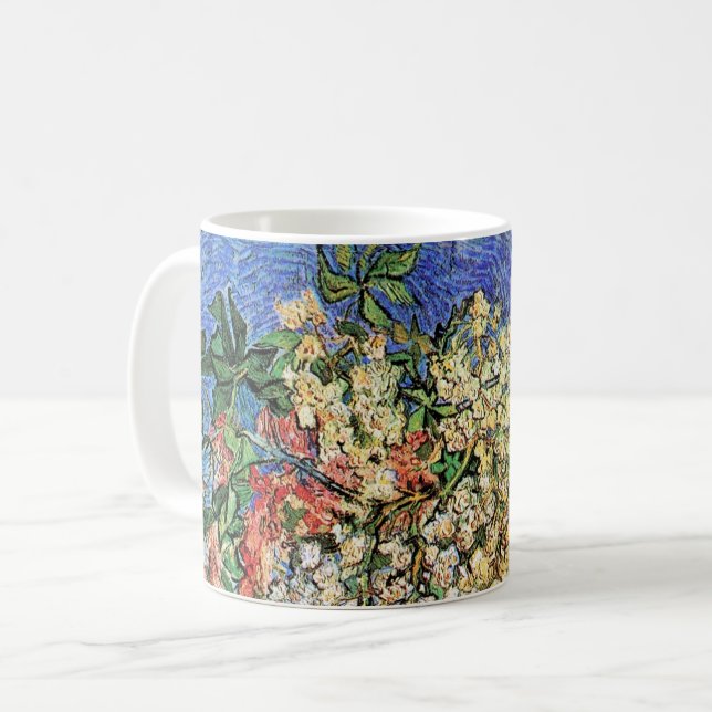 Blühende Kastanienzweige von Vincent van Gogh Tasse (Vorderseite Links)