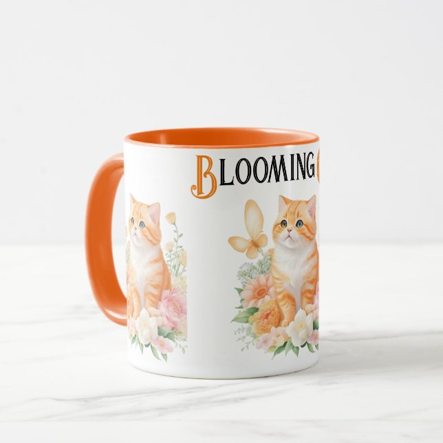 "Blühende Katze: Orangefarbenes und weißes Blossom Tasse (Vorderseite Links)