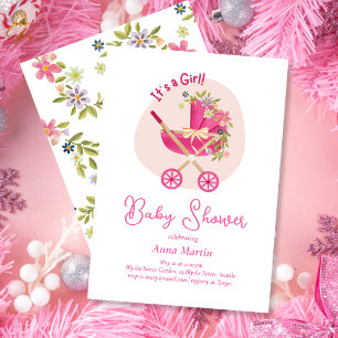 Blühende Kinderwagen-Baby-Shower-Einladung Einladung