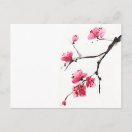 Blühende Kirsche. Frühling. Tinte und Bürste. Postkarte