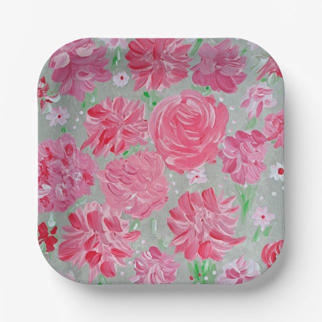 Blühende Liebe Florale Papierplatten Pappteller (Vorderseite)