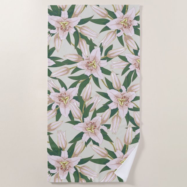 Blühende Lilien in Elfenbeingrün Strandtuch (Vorderseite)