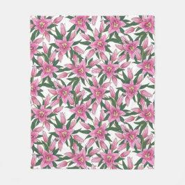 Blühende Lilien in Pastellrosa auf Weiß Fleecedecke