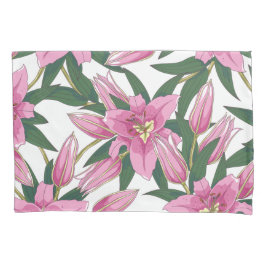 Blühende Lilien in Pastellrosa auf Weiß Kissenbezug