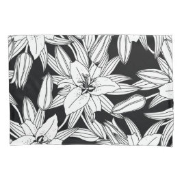 Blühende Lilien in Schwarz und Weiß Kissenbezug