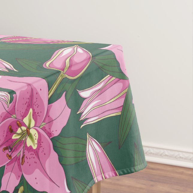 Blühende Lilien in tiefem Grün Tischdecke (Beispiel)