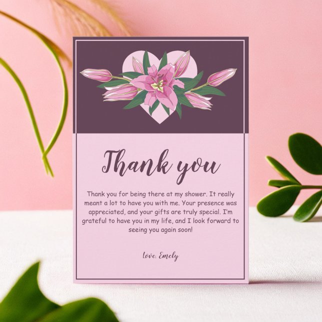 Blühende Lily Sweet Heart Baby Shower/ Geburtstag Dankeskarte (Blooming Lily Sweet Heart Baby Shower/ Birthday Thank You Card)