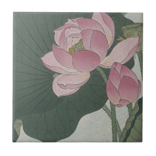 Blühende Lotusblumen von Ohara Koson Fliese