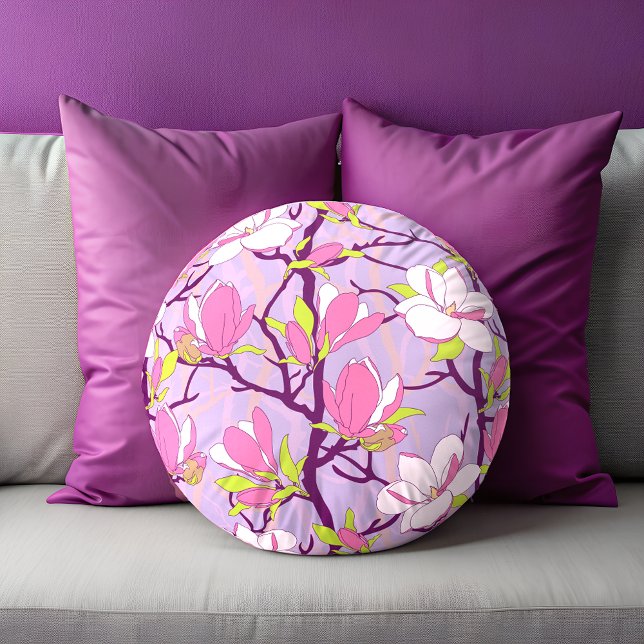 Blühende Magnolia Rundkissen Rundes Kissen (Blooming Magnolia Round Pillow)