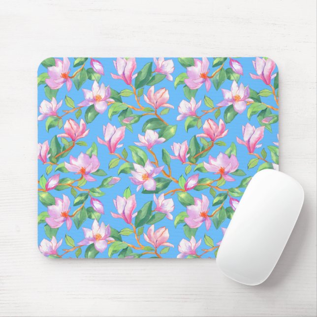 Blühende Magnolie am Himmel blau Mousepad (Mit Mouse)