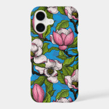 Blühende Magnolie auf blau