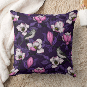 Blühende Magnolie und Meise 4 Kissen