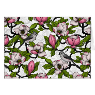 Blühende Magnolie und Titmausvogel