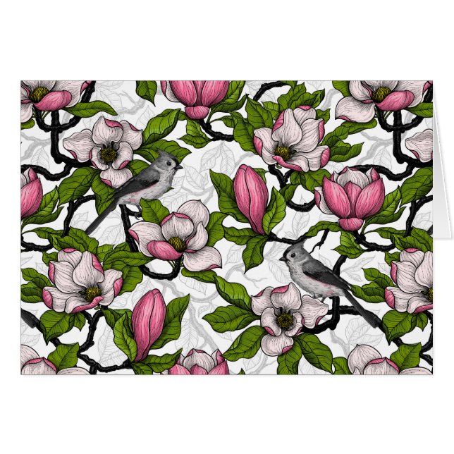 Blühende Magnolie und Titmausvogel (Vorderseite (Horizontal))