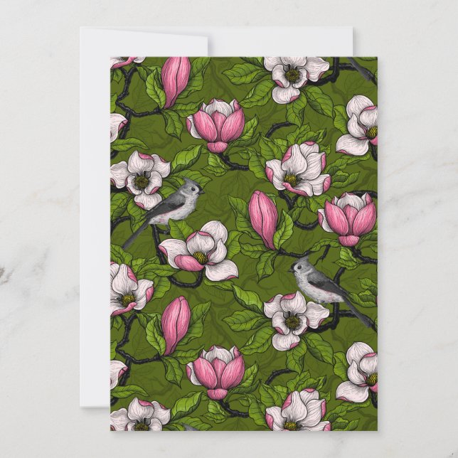 Blühende Magnolie und Titmausvogel 2 (Vorderseite)