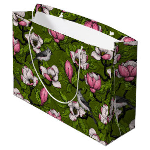 Blühende Magnolie und Titmausvogel 2 Große Geschenktüte
