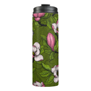 Blühende Magnolie und Titmausvogel 2 Thermosbecher