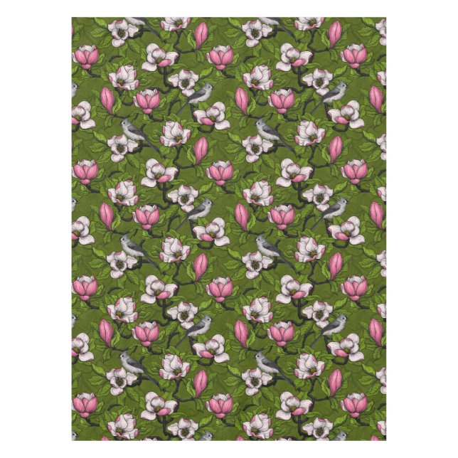 Blühende Magnolie und Titmausvogel 2 Tischdecke (Vorderseite)