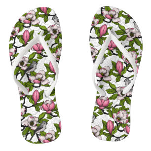 Blühende Magnolie und Titmausvogel Flip Flops