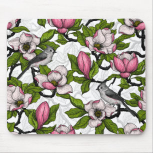 Blühende Magnolie und Titmausvogel Mousepad