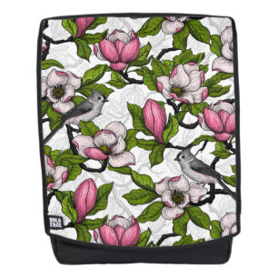 Blühende Magnolie und Titmausvogel Rucksack