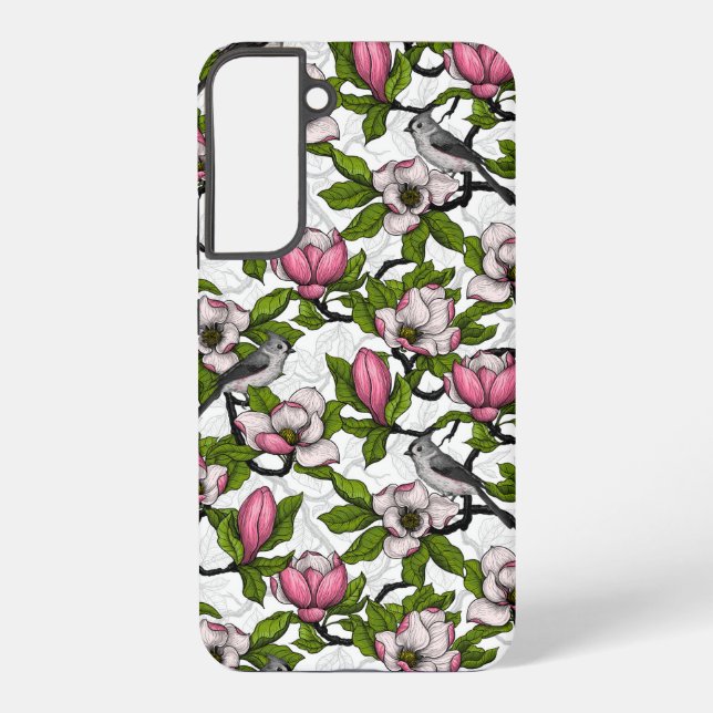 Blühende Magnolie und Titmausvogel Samsung Galaxy Hülle (Rückseite)