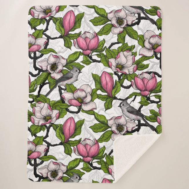 Blühende Magnolie und Titmausvogel Sherpadecke (Vorderseite)