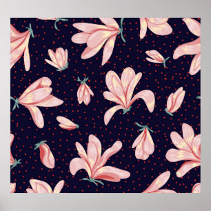 Blühende Magnolien, handgezeichnet Vintages Muster Poster