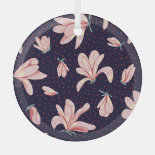 Blühende Magnolien, handgezeichnetes Vintage-Muste Ornament Aus Glas