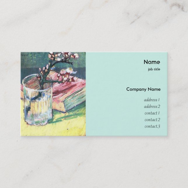 Blühende Mandelzweig in einem Glas mit Buch Visitenkarte (Vorderseite)