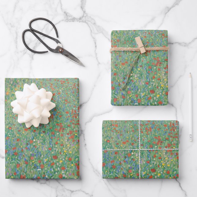 Blühende Mohnblumen - Gustav Klimt Geschenkpapier Set (Vorderseite)