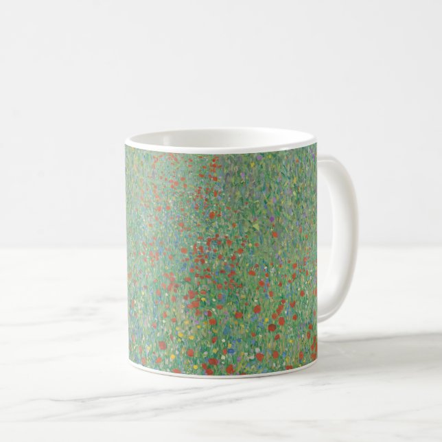 Blühende Mohnblumen - Gustav Klimt Kaffeetasse (VorderseiteRechts)