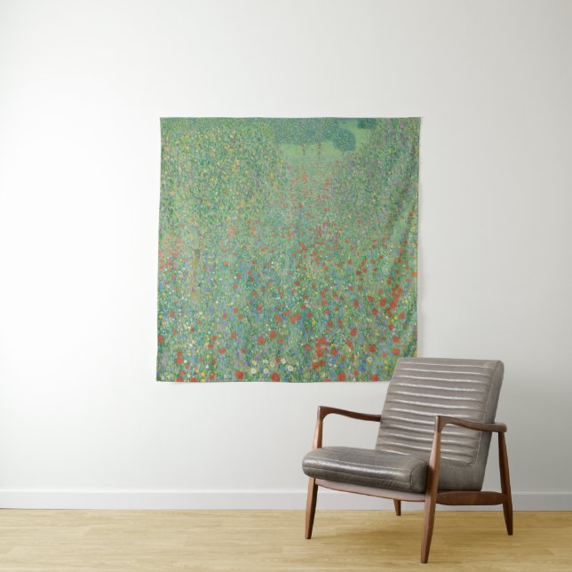 Blühende Mohnblumen - Gustav Klimt Wandteppich (Beispiel)