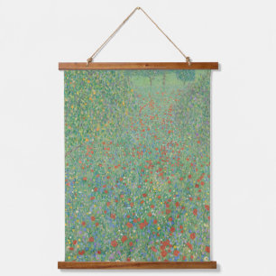 Blühende Mohnblumen - Gustav Klimt Wandteppich Mit Holzrahmen