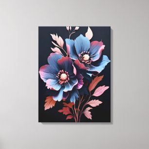 Blühende Nacht: Blume in Blau und Rosa Leinwanddruck